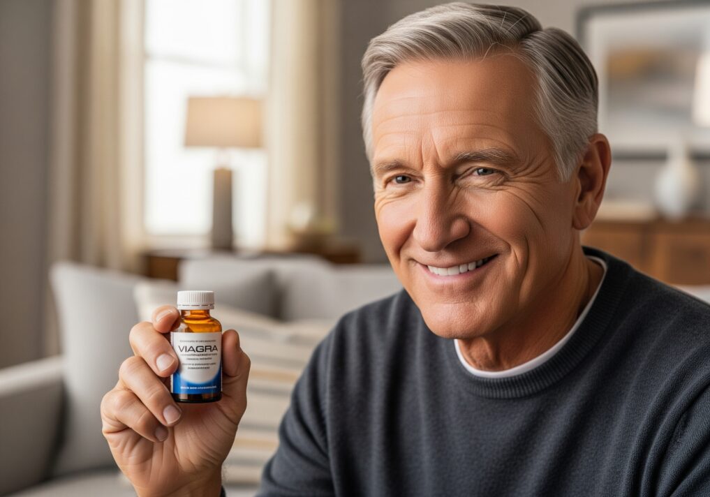 muž držiaci v ruke balenie viagry bez receptu ktorú kúpil na man-zone.sk